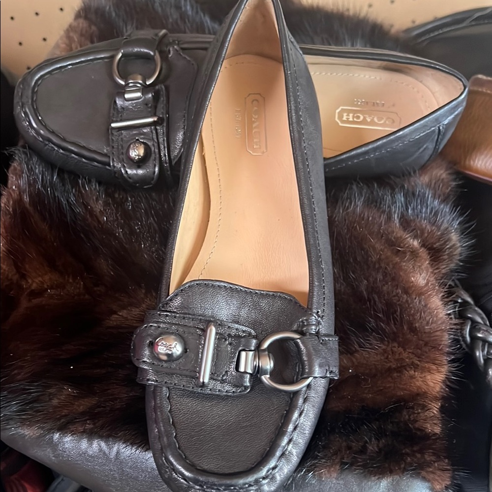 Coach Black Leather Flats with Buckle Detail